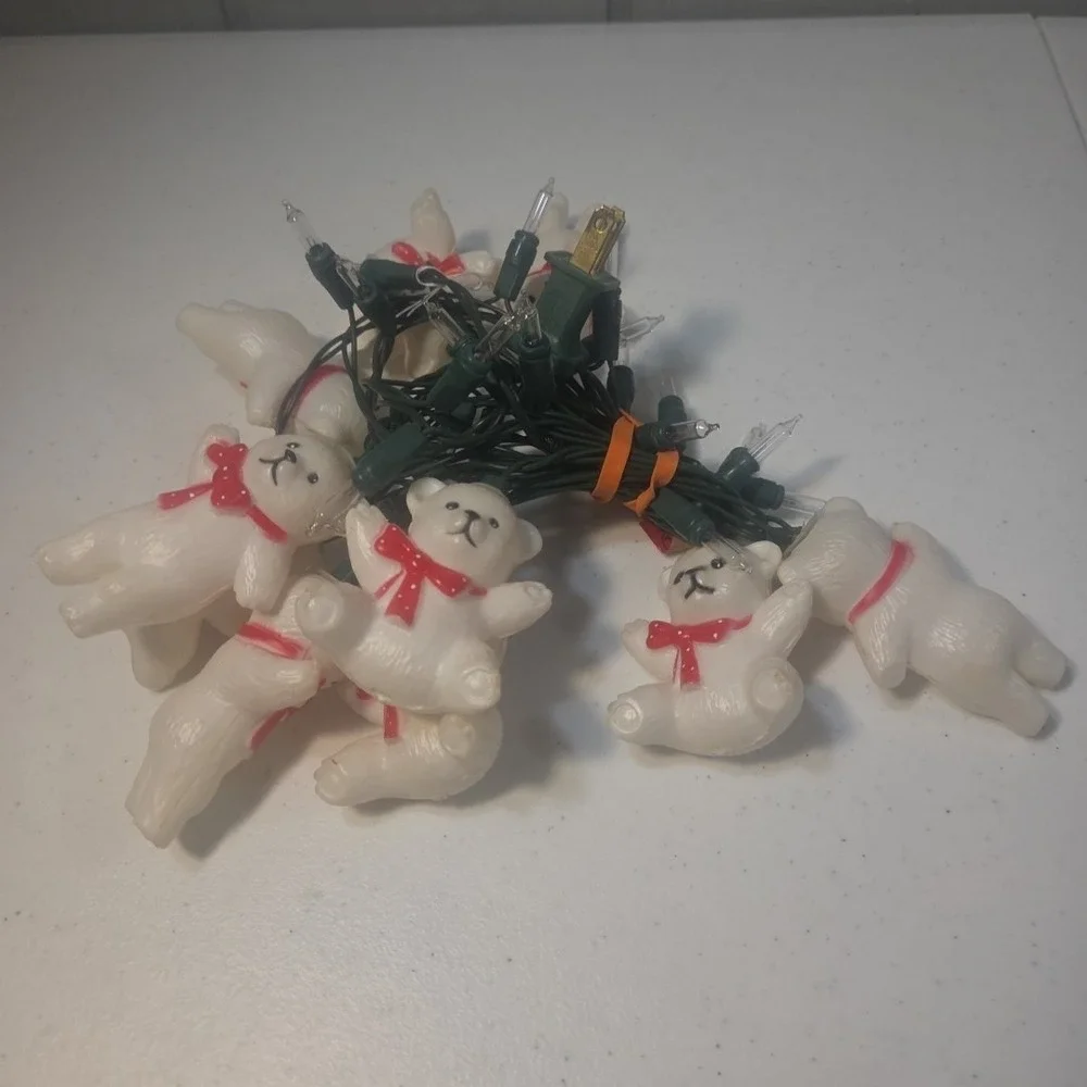 Vtg Blow Mold Patio Indoor Outdoor Lights Polar Bear Plastic String of 10